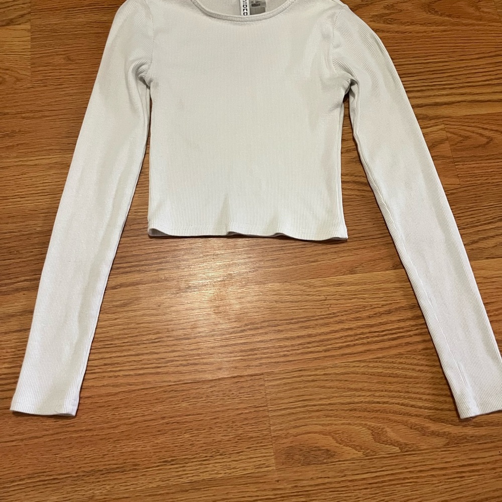 H&M White Ribbed Long Sleeve Bodysuit